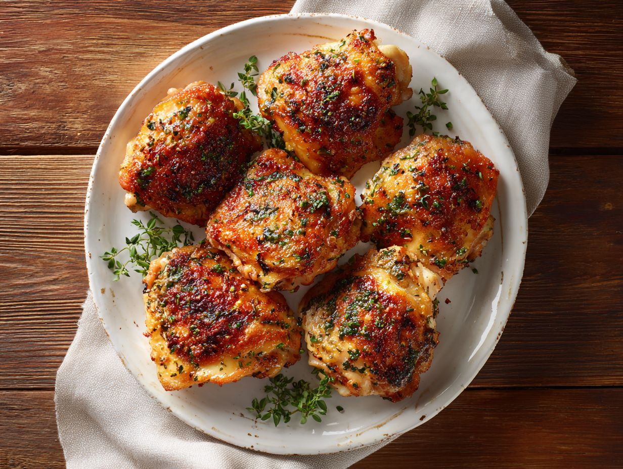 Crispy air fryer chicken thighs on white plate