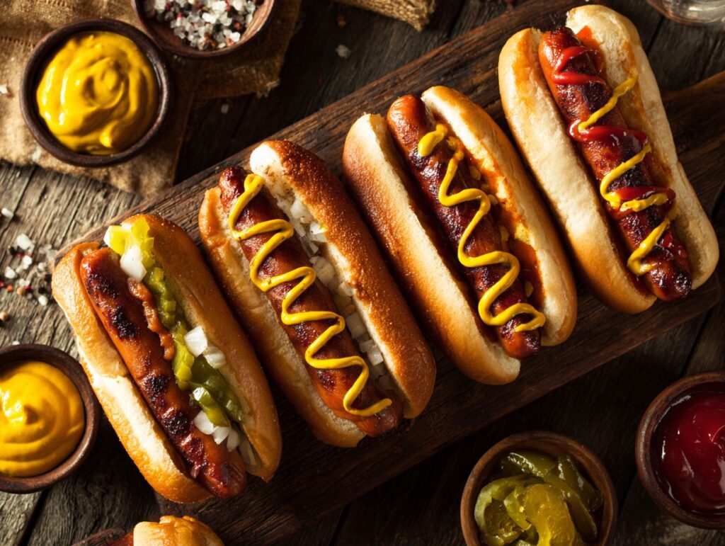 Air fryer hot dogs served in toasted buns