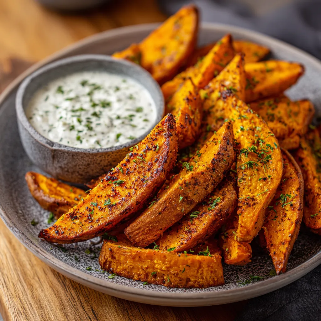 Delicious Air Fryer Sweet Potato Recipe for Crispy, Easy Results 3 air fryer sweet potatoes served with dip