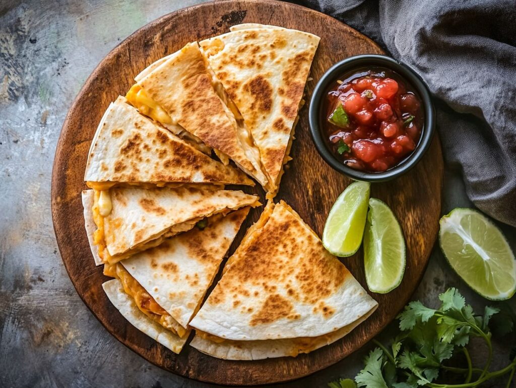 Crispy chicken quesadilla with melted cheese