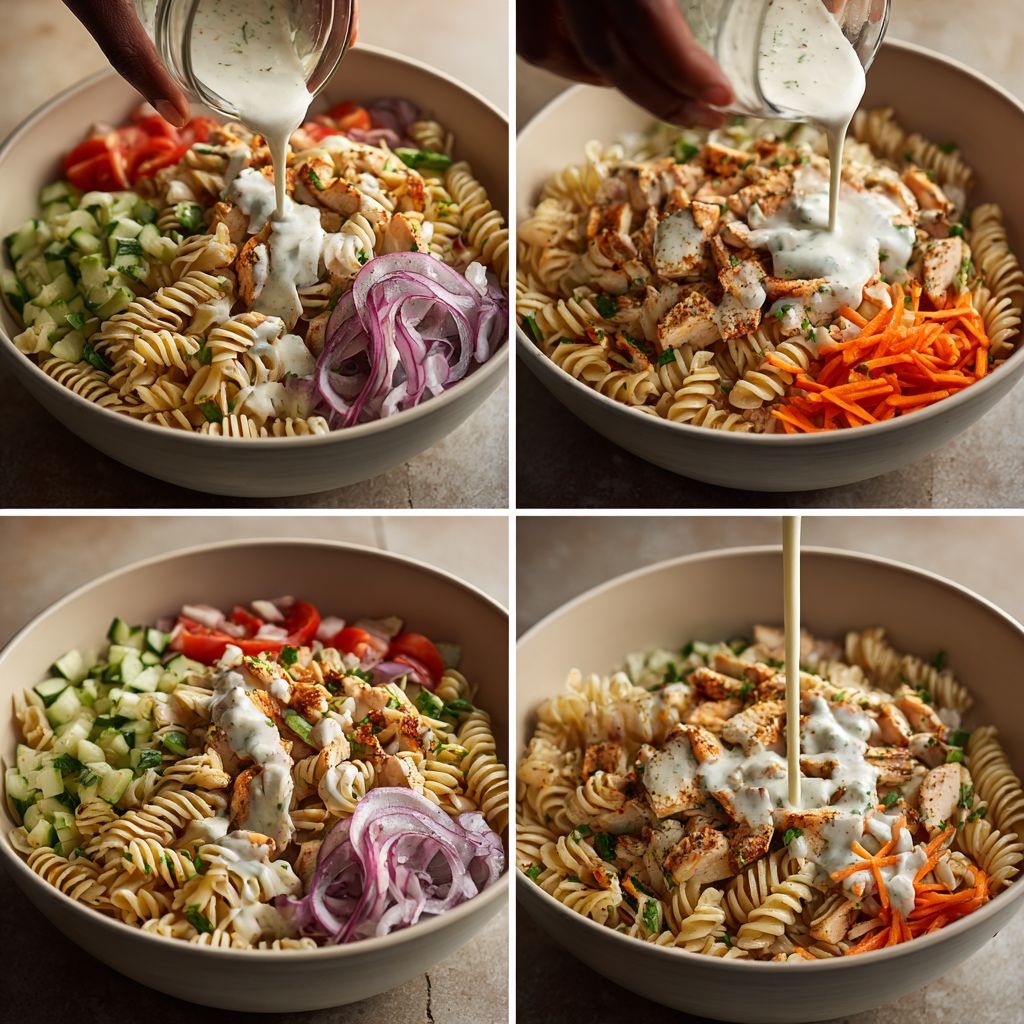 High Protein Pasta Salad That Keeps You Full 7 Served portion of high protein pasta salad with garnish