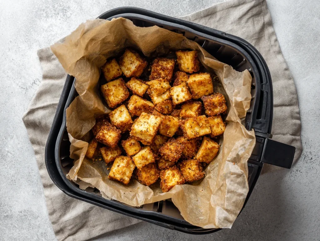 air fryer crumbled tofu recipe finished in basket