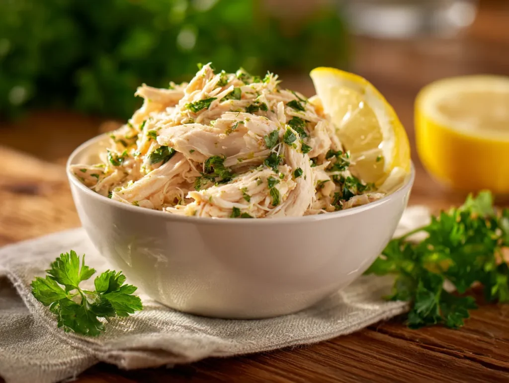 Boil chicken breast frozen with herbs in simmering pot