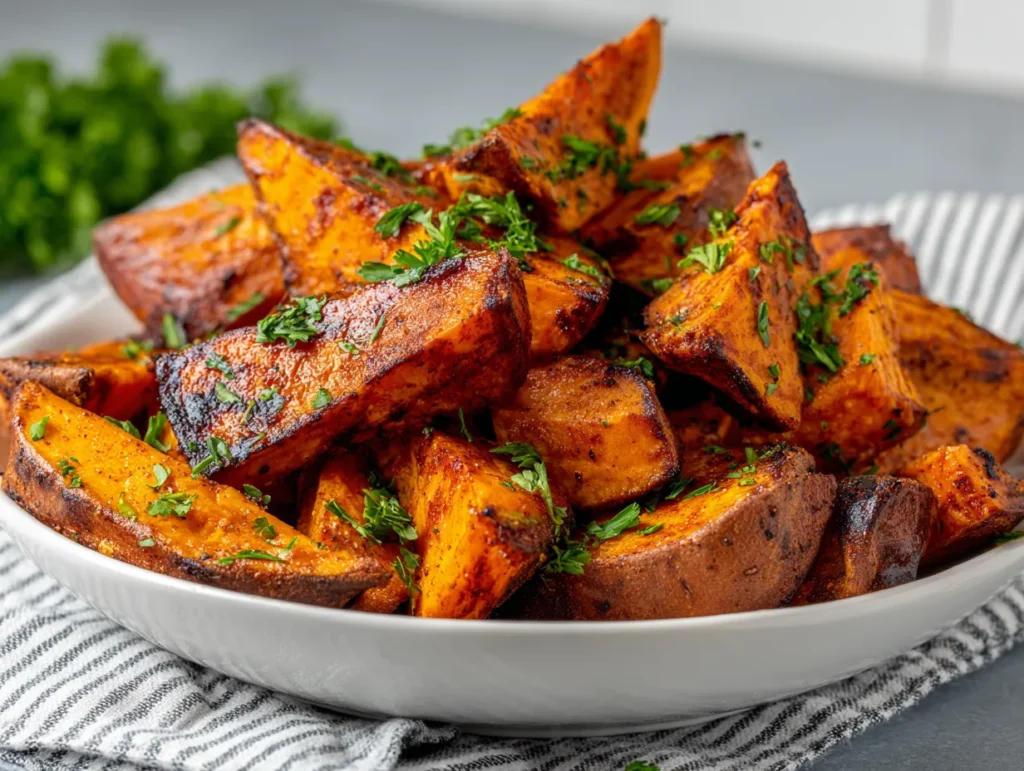 Sweet potato air fryer recipe served golden and crispy