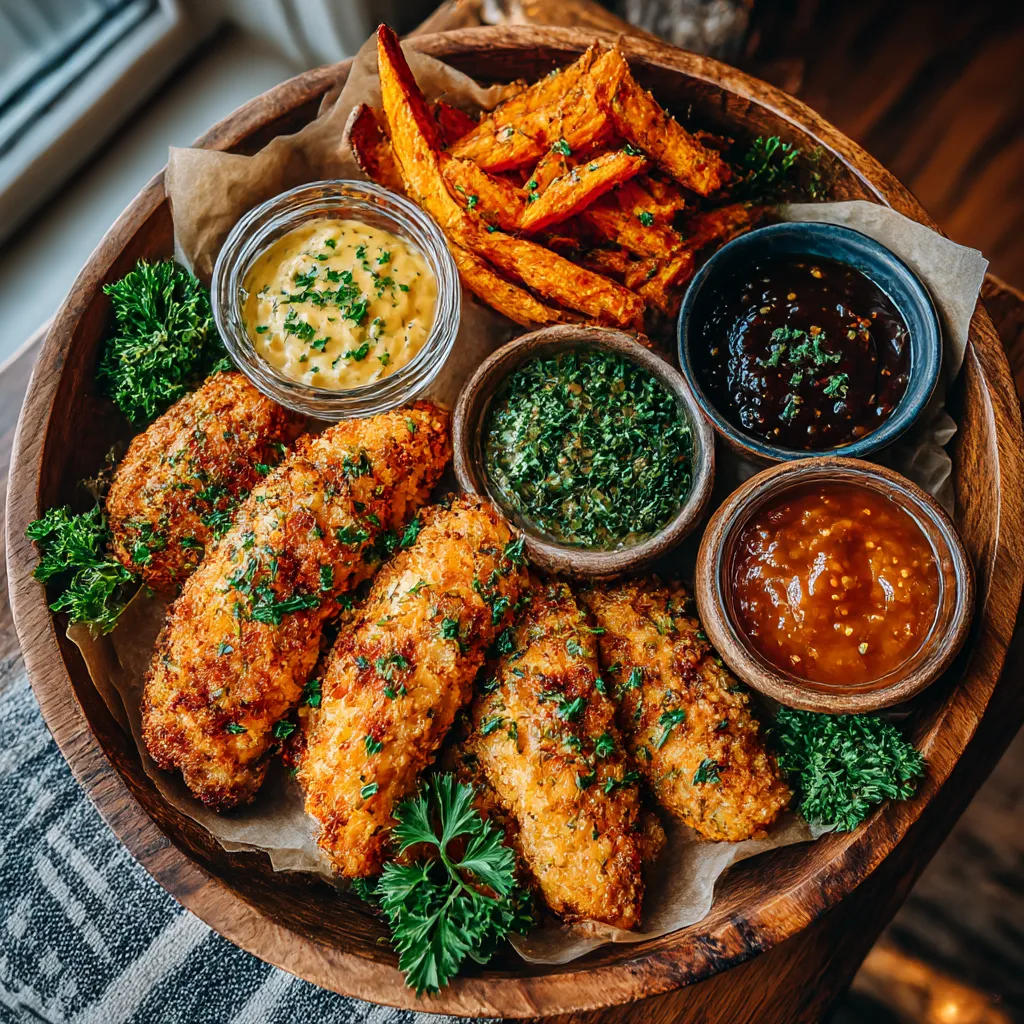 air fryer chicken tenders served with dipping sauce