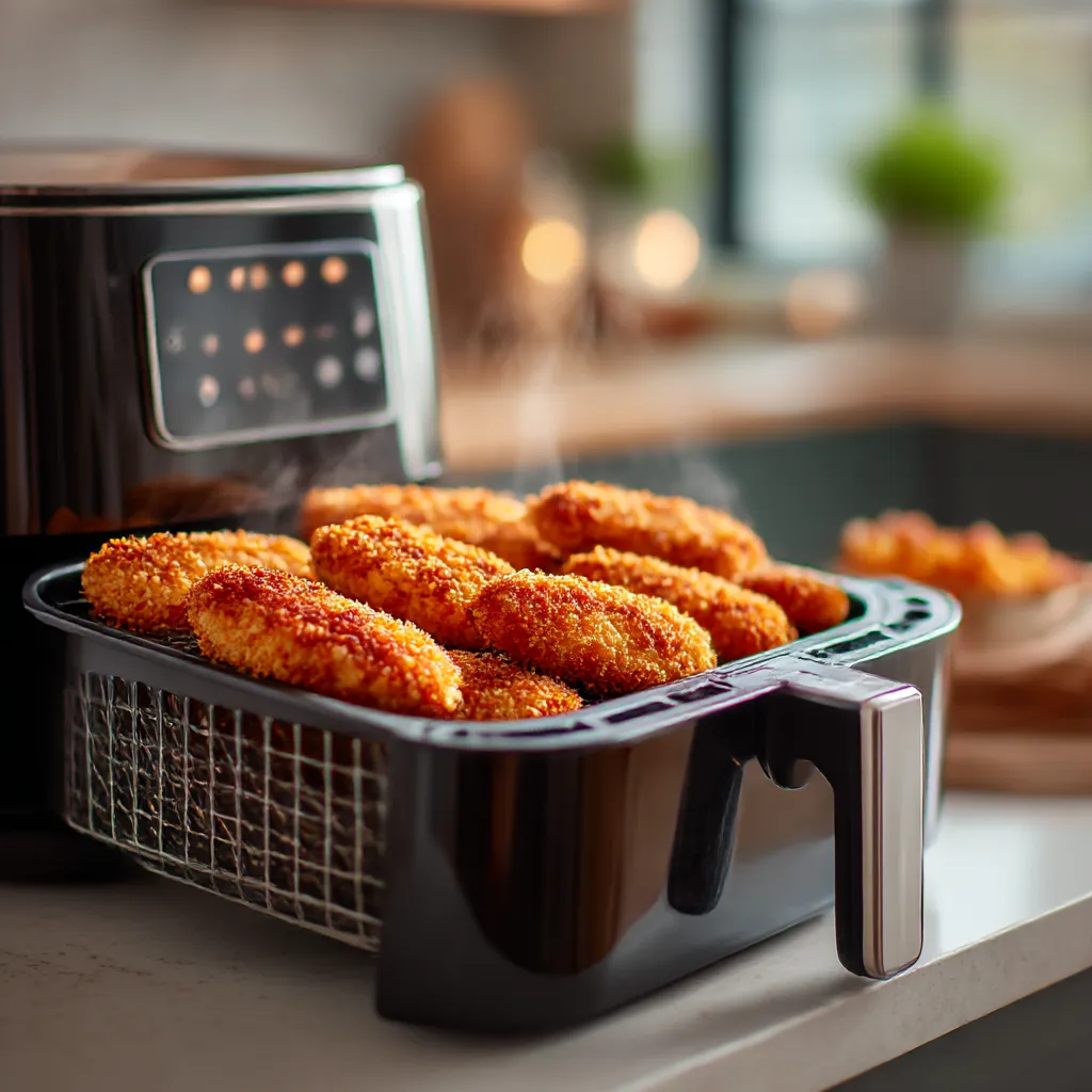 Air Fryer Chicken Tenders – Crispy, Juicy, Ready in 10 Minutes 11 chicken tenders cooking in air fryer basket
