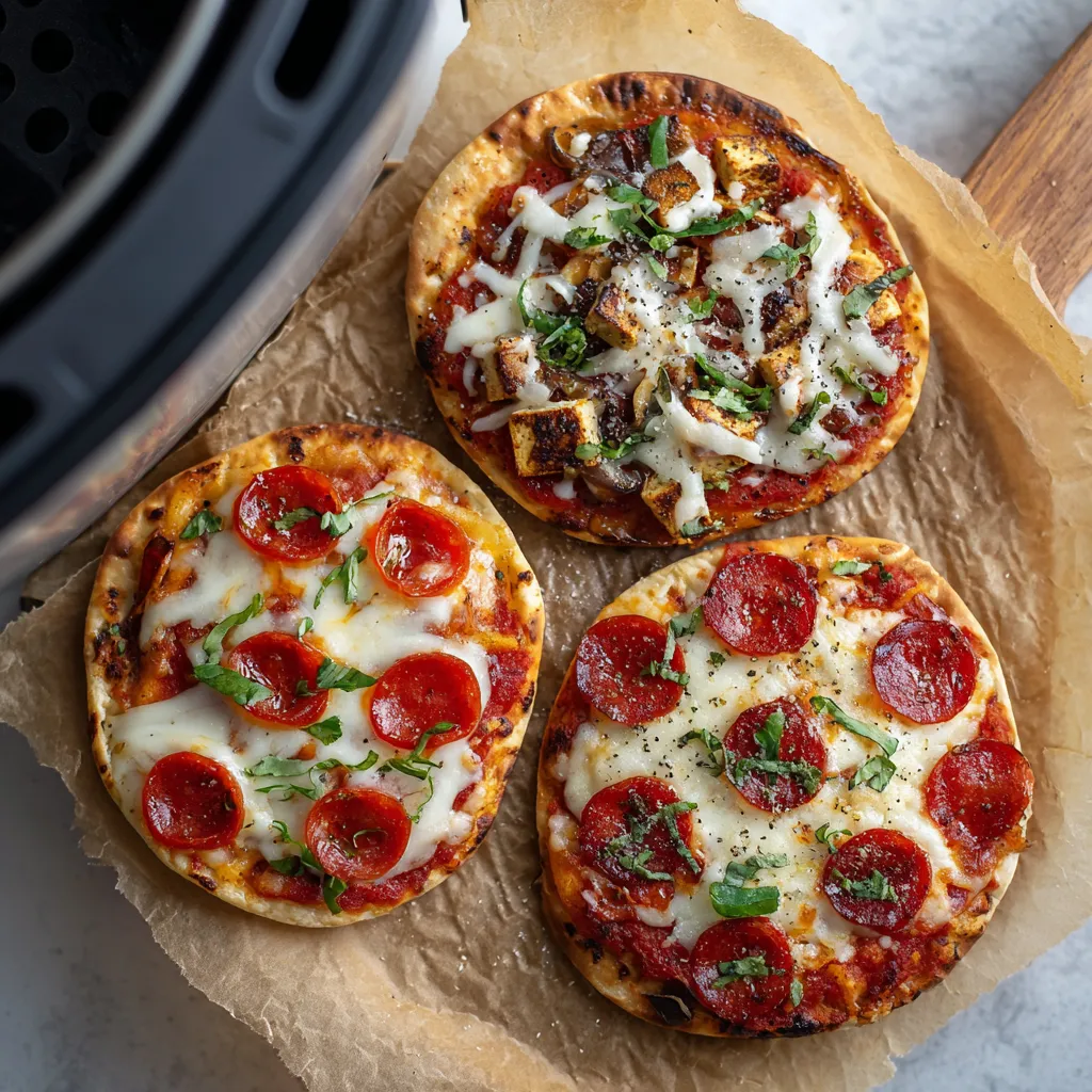 Naan Pizza in Air Fryer – The Ultimate Guide to Easy, Crispy & Delicious Homemade Pizza 3 mini naan pizza air fryer variations with toppings