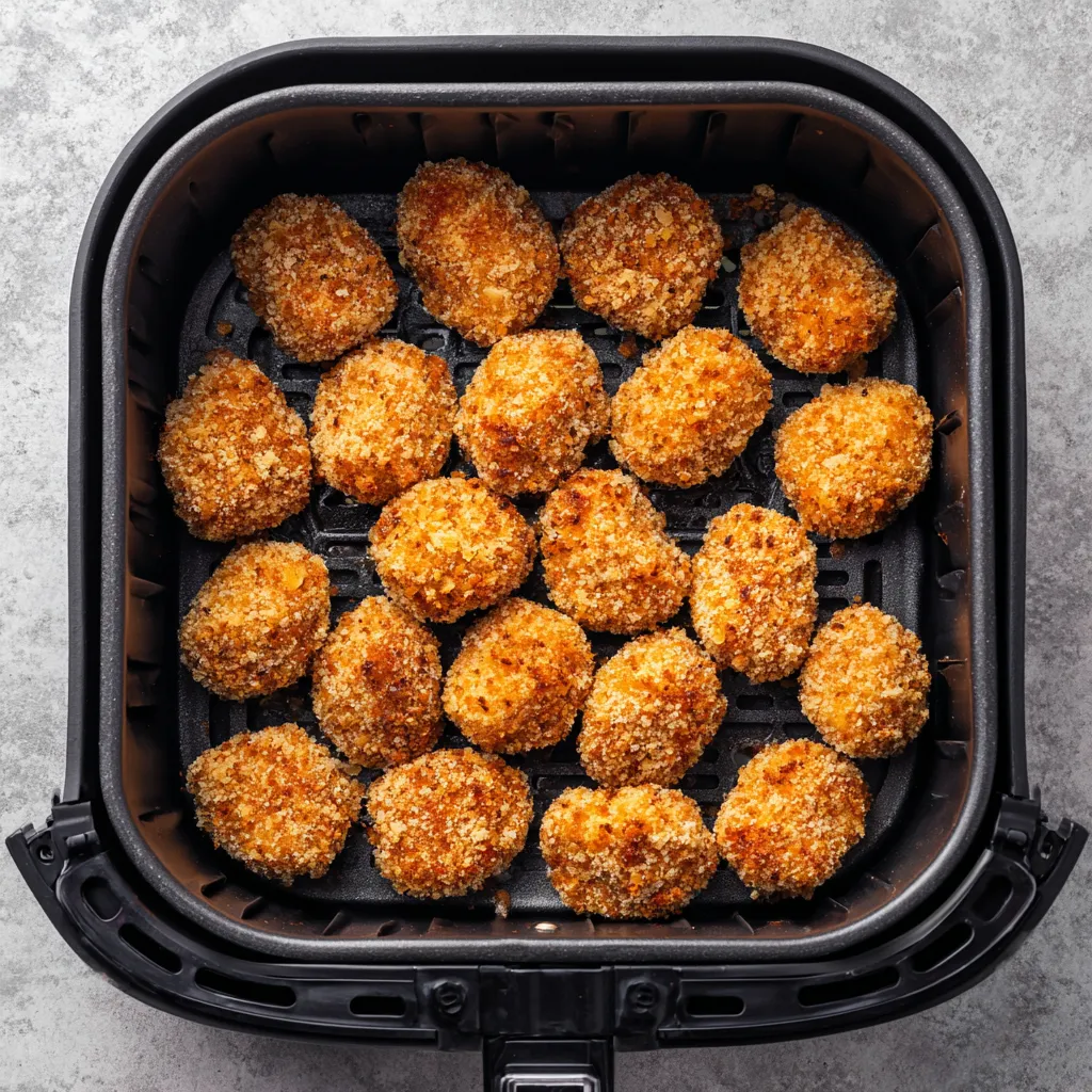 Air Fryer Bang Bang Chicken: Crispy, Sweet & Spicy Favorite 4 breaded chicken bites in air fryer basket before cooking