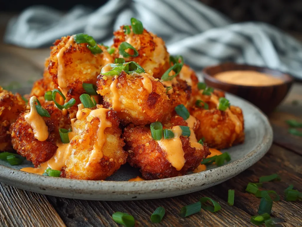 crispy air fryer bang bang chicken bites with spicy mayo sauce