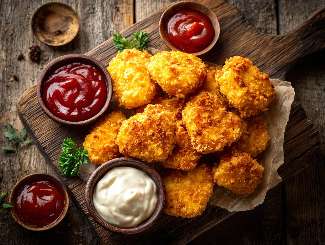 air fryer chicken nuggets served with sauces