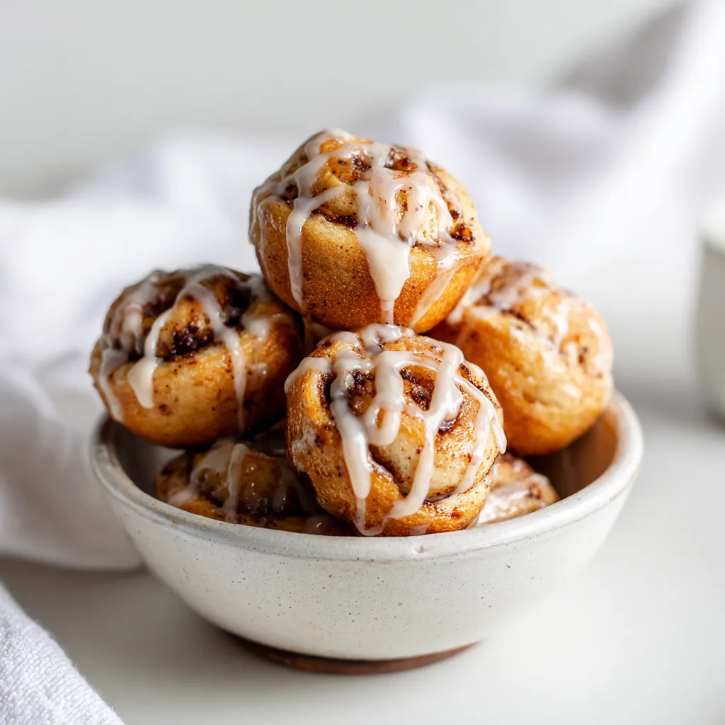 Air Fryer Cinnamon Roll Bites – Irresistible Morning Treats in Minutes 7 Air fryer cinnamon roll bites with glaze in a small bowl