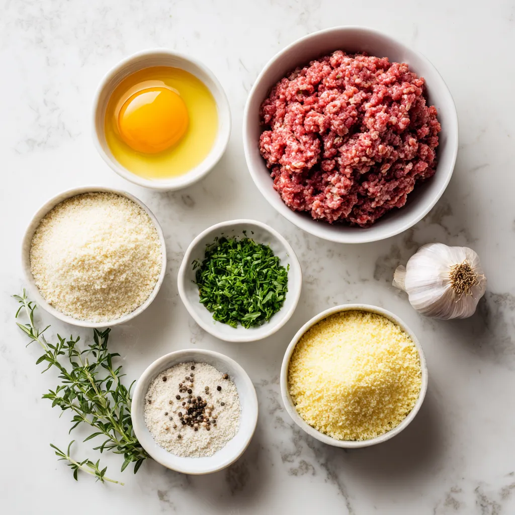 Air Fryer Meatballs: Crispy, Juicy & Foolproof Recipe 2 ingredients for homemade air fryer meatballs on marble surface
