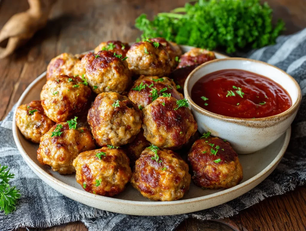 crispy air fryer meatballs with marinara dipping sauce
