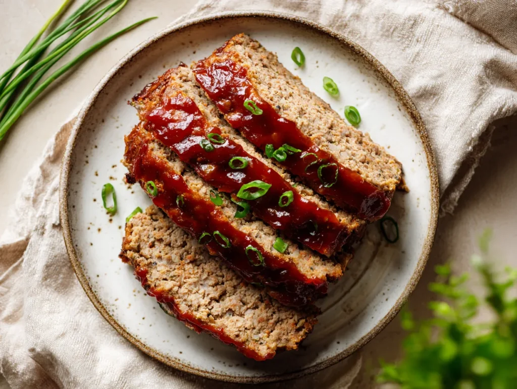 air fryer meatloaf served with glaze on a plate