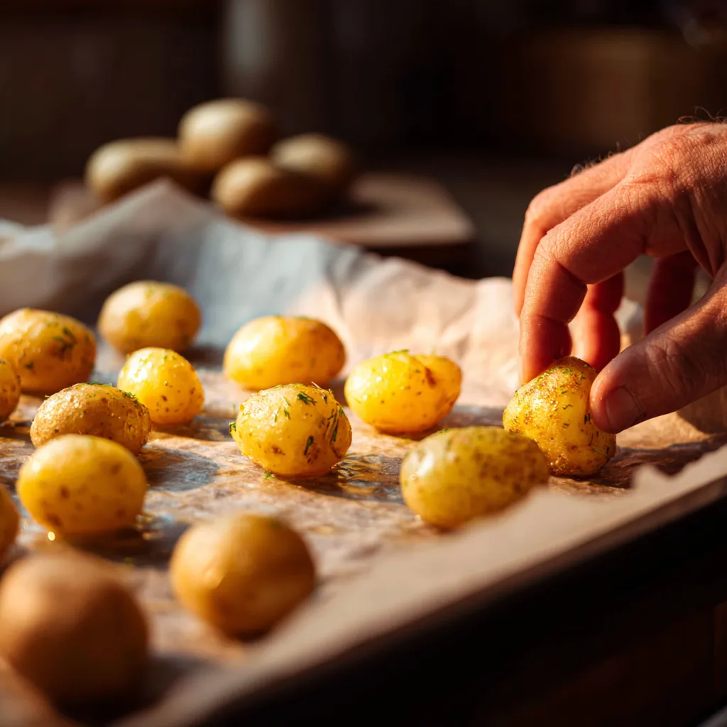 Air Fryer Smashed Potatoes – Irresistibly Crispy & Garlicky 4 Air fryer basket with golden smashed potatoes