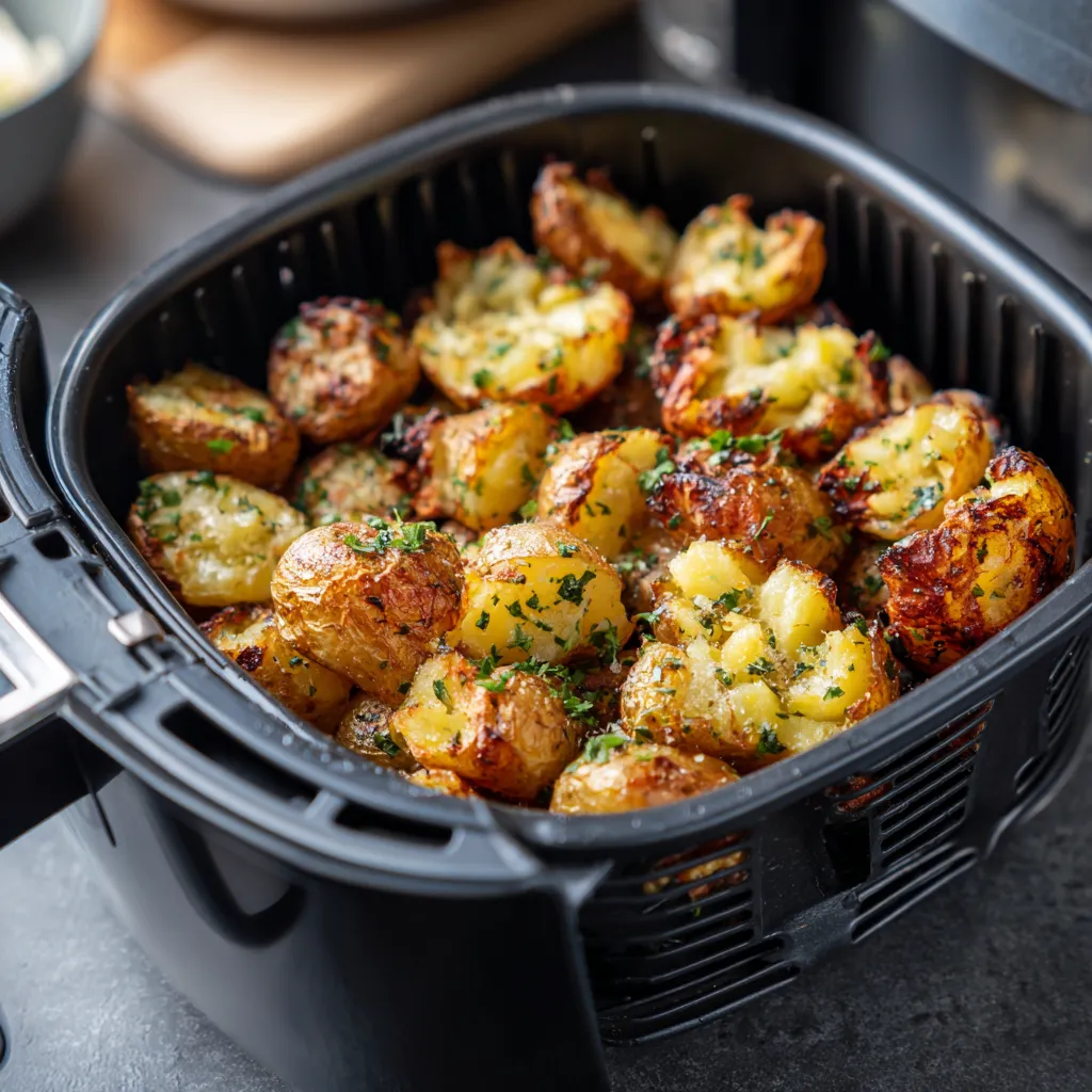 Air Fryer Smashed Potatoes – Irresistibly Crispy & Garlicky 3 Smashed baby potatoes before air frying