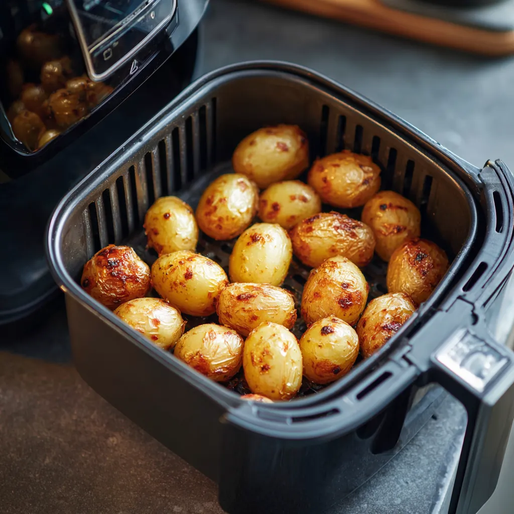 Air Fryer Baby Potatoes: 5 Simple Tips for Perfectly Crispy Results 3 baby potatoes cooking in air fryer