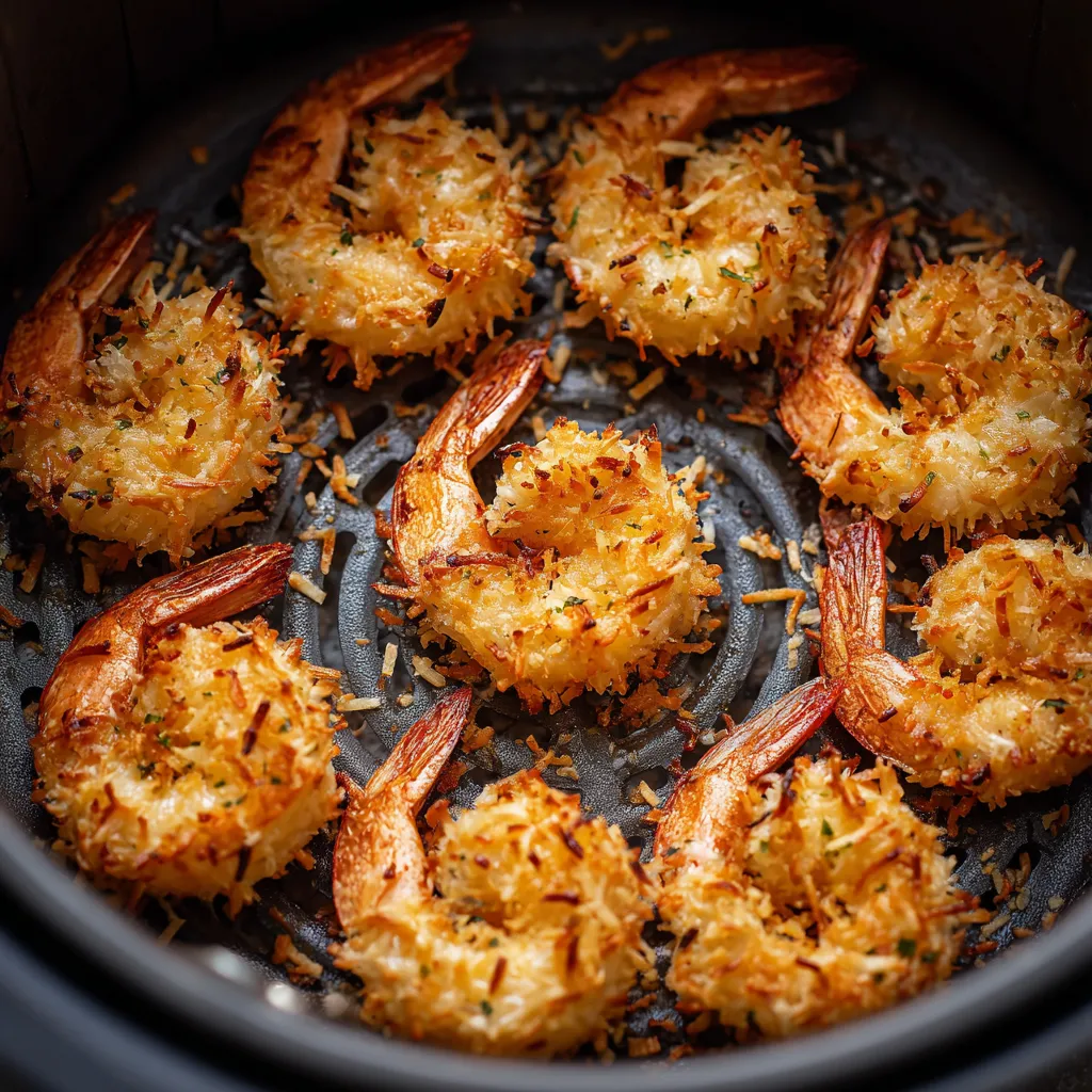 Air Fryer Coconut Shrimp – Crispy, Sweet, & Totally Addictive 3 Breaded coconut shrimp in air fryer basket before cooking