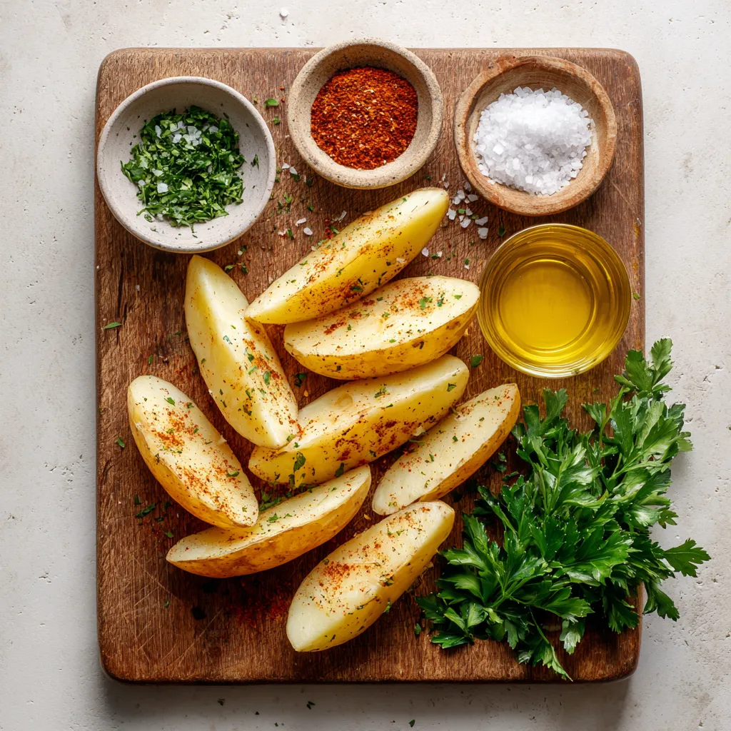 Air Fryer Potato Wedges – Crispy, Delicious & Ready in Minutes 2 raw potato wedges with seasonings