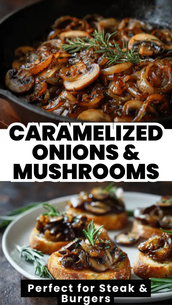 caramelized onions mushrooms steak burger topping