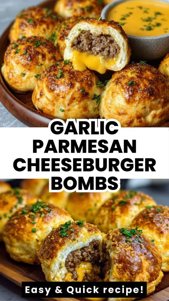 Garlic Parmesan Cheeseburger Bombs Cheesy, Golden, Crowd-Pleasing Bites 1 cheesy stuffed beef bombs dinner
