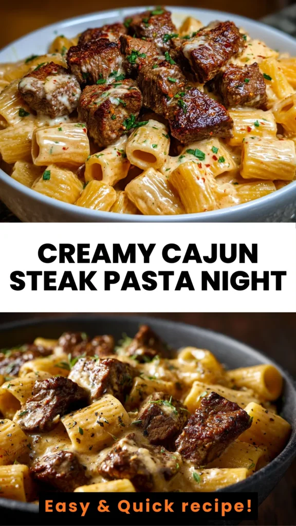 Cajun Steak Tips in Cheesy Rigatoni Parmesan Sauce - Creamy, Spicy Comfort Food 1 creamy cajun steak pasta dinner