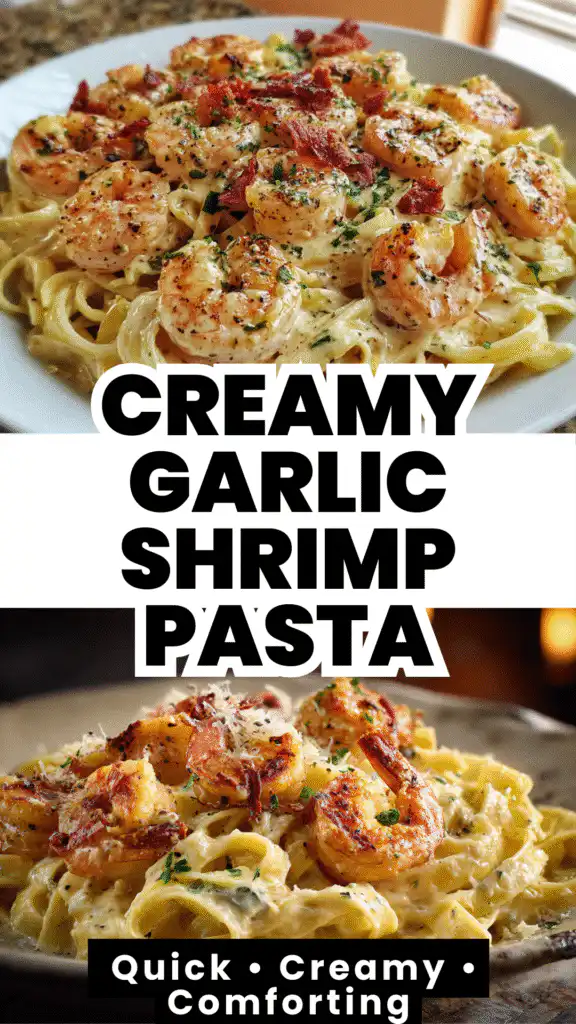 creamy garlic shrimp pasta fettuccine dinner
