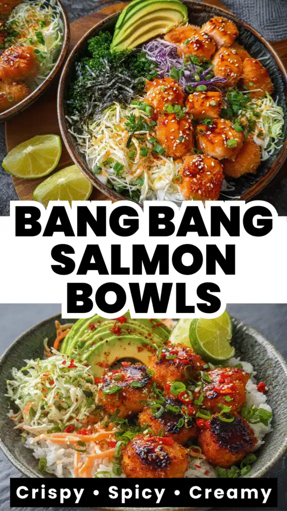 crispy bang bang salmon bites rice bowl