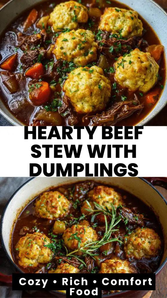 hearty beef stew with cheddar herb dumplings comfort food