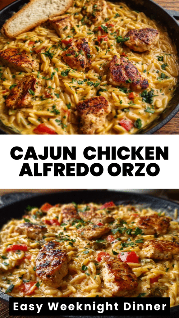 one pot cajun chicken alfredo orzo dinner