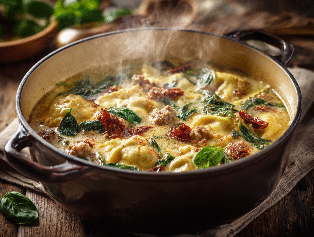One Oven Ravioli Soup – The Ultimate Creamy Comfort Classic 6 brahim a A rustic Dutch oven filled with creamy Tuscan raviol d371198b 5e9b 4a0a 8a9c bbb6e46ac67f 1