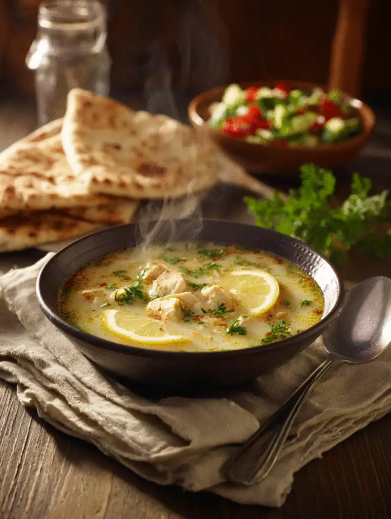 Cozy Greek Lemon Chicken Soup A Bright & Comforting Mediterranean Classic 5 brahim a Bowl of Greek lemon chicken soup served with warm pi a8a35e28 7cb0 4e59 9c27 be7539caa443 2