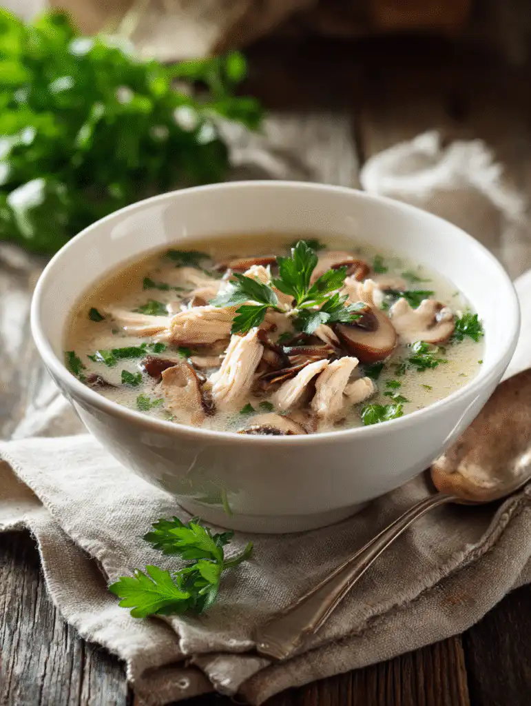 Clean Chicken Mushroom Soup The Ultimate Healthy & Comforting Bowl 6 brahim a Bowl of clean chicken mushroom soup with tender chic 050da4ae 96bf 41a1 b219 a614a6676403 2