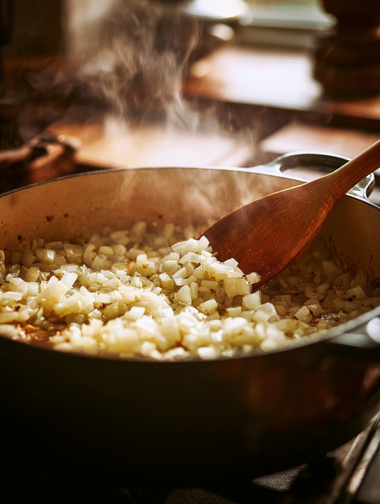 Tuscan Creamy Marry Me Chicken Soup The Ultimate Romantic Comfort Bowl 4 brahim a Diced onions and garlic sauting in olive oil inside 82cc6a37 d2c8 4c43 ac78 9df6db604f9e 2 1