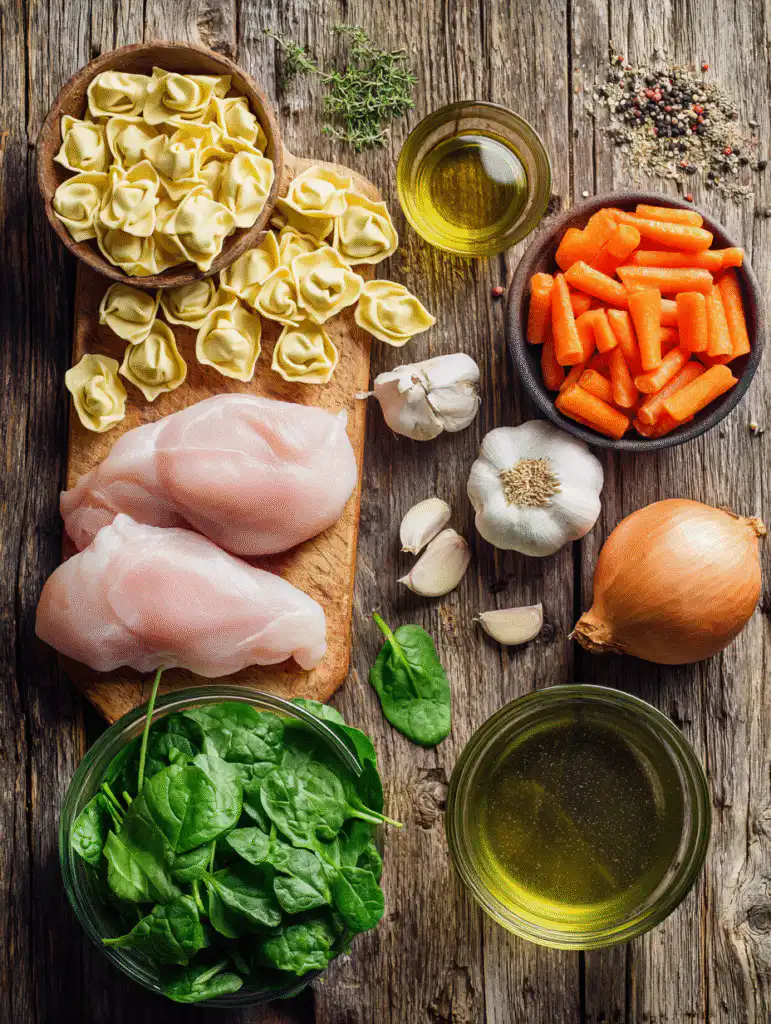 brahim a Flat lay of ingredients for chicken tortellini soup e26691b8 7d29 4dbd 9c05 3201b84ca399 1