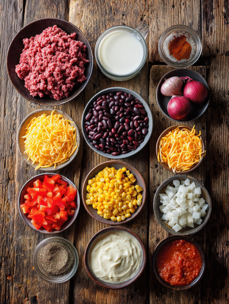 Creamy Cowboy Soup Recipe – The Ultimate Hearty Comfort Bowl 3 brahim a Flat lay of ingredients for creamy cowboy soup raw g 9246fb8a 63e0 498f a6e5 59fb63c55d17 0