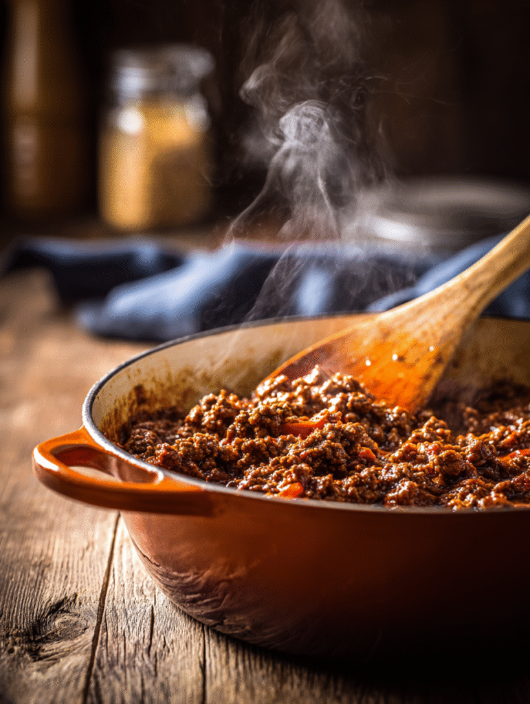 Creamy Cowboy Soup Recipe – The Ultimate Hearty Comfort Bowl 4 brahim a Ground beef browning in a large Dutch oven on stovet 35696d54 9657 40d3 b2ad ccf66a230b69 0