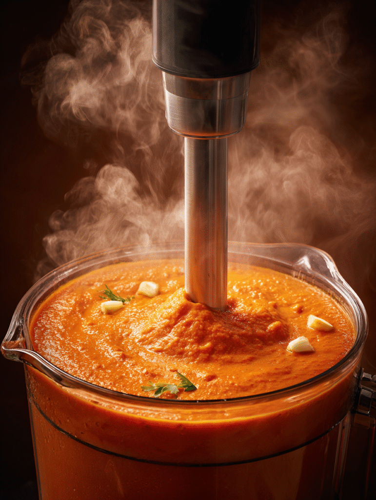 brahim a Immersion blender blending creamy tomato soup in a l aa748da8 5daa 4a95 8dac b37430491a20 2