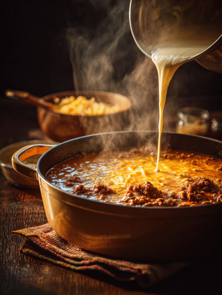 Creamy Cowboy Soup Recipe – The Ultimate Hearty Comfort Bowl 6 brahim a Pouring heavy cream into hearty cowboy soup inside a 1eaf4194 d88e 4871 b7e0 aaacaf733634 2