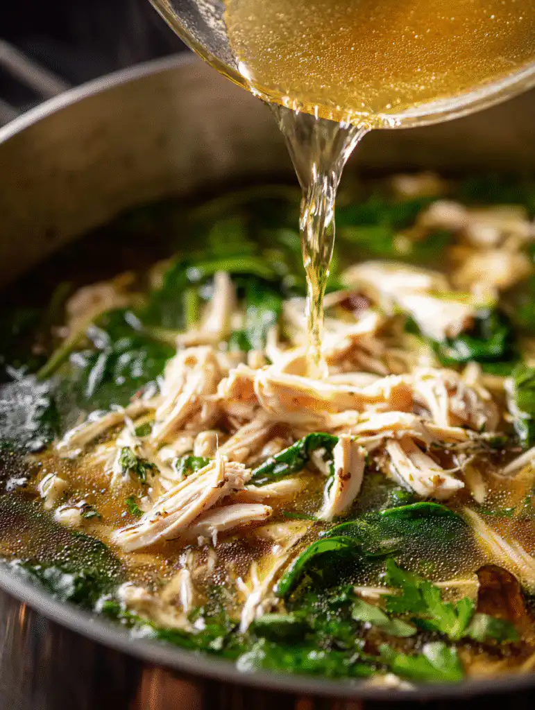 Clean Chicken Mushroom Soup The Ultimate Healthy & Comforting Bowl 5 brahim a Shredded chicken being added into simmering mushroom edb262b4 445b 4406 b0a5 9a6242e3229a 3