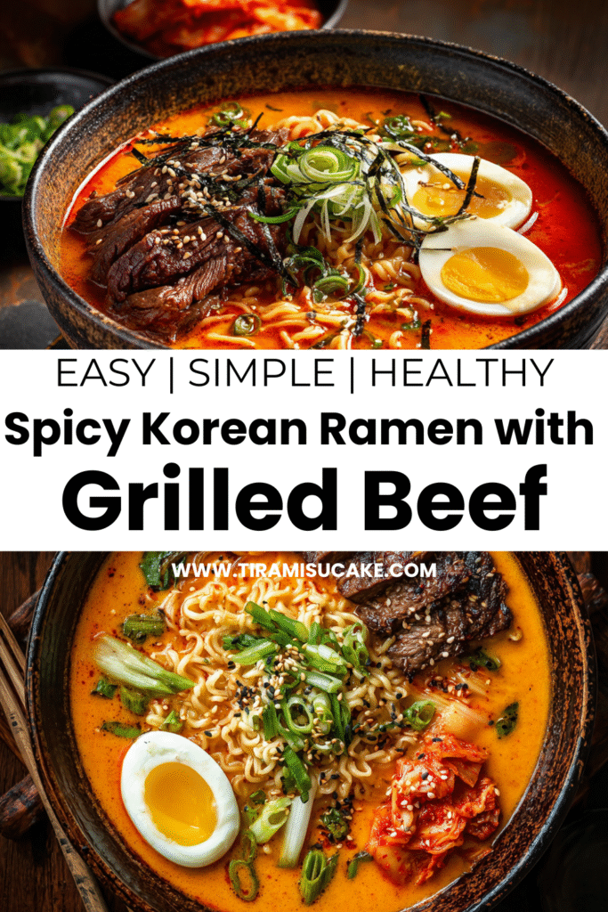 spicy korean ramen grilled beef bowl