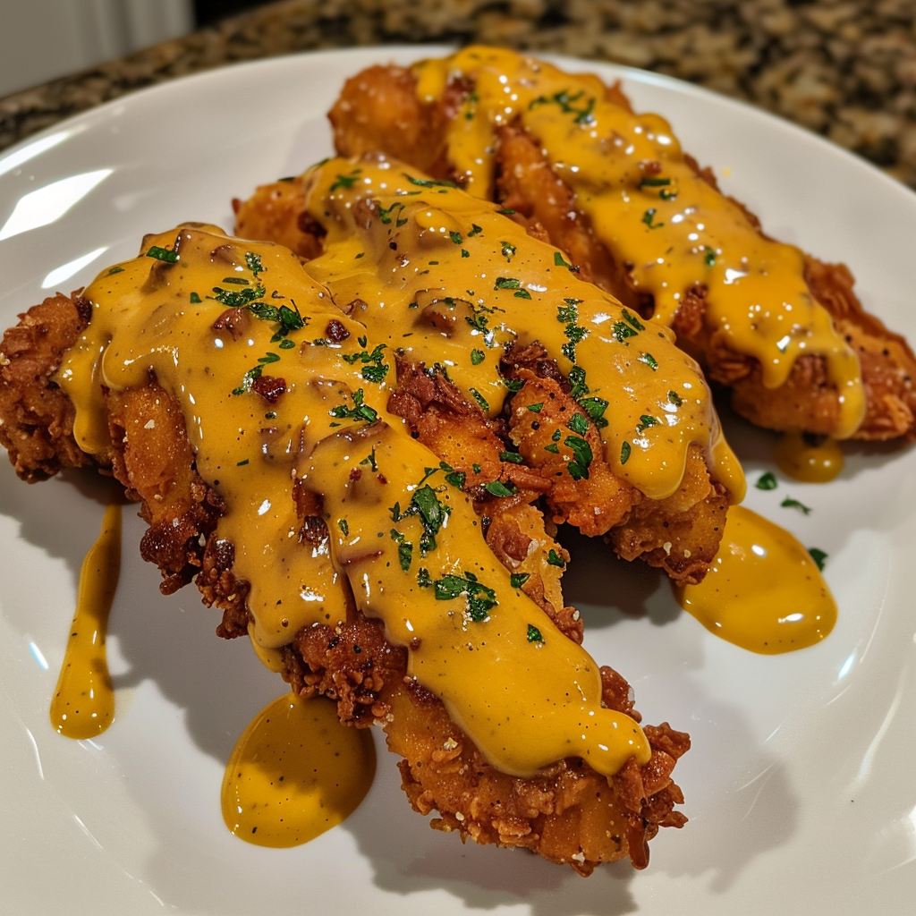 Pretzel Chicken with Mustard-Cheddar Sauce
