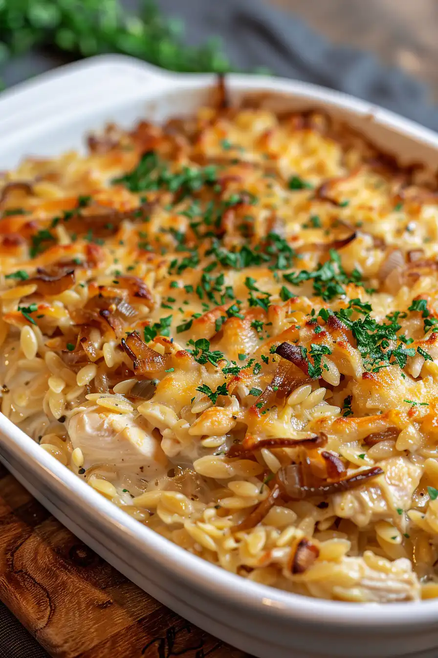 French Onion Chicken Orzo Casserole 3 image 1775866922966
