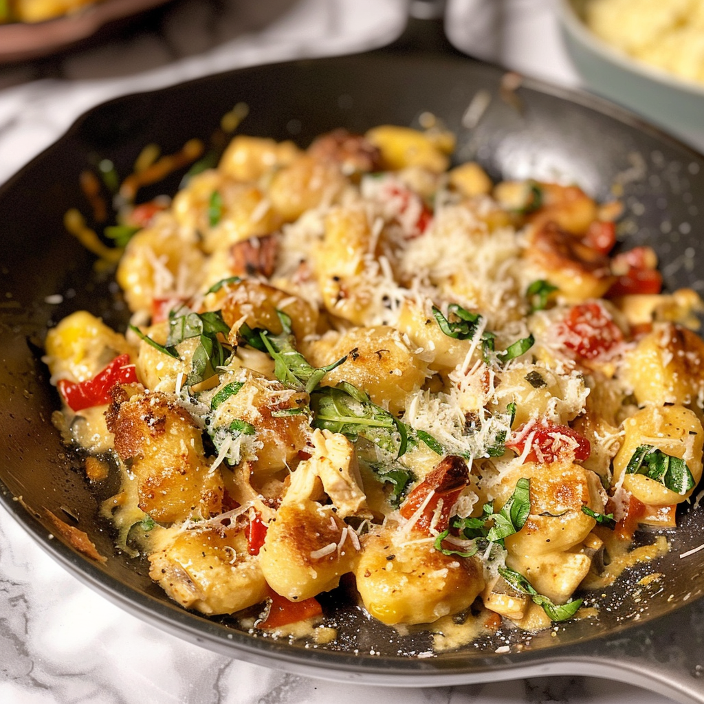 Garlic Chicken Gnocchi Skillet: A Hearty One-Pan Meal for Any Night.
