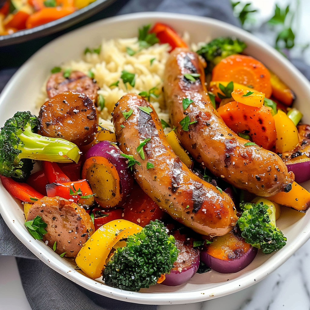 10-Minute Air Fryer Chicken Sausage and Veggies