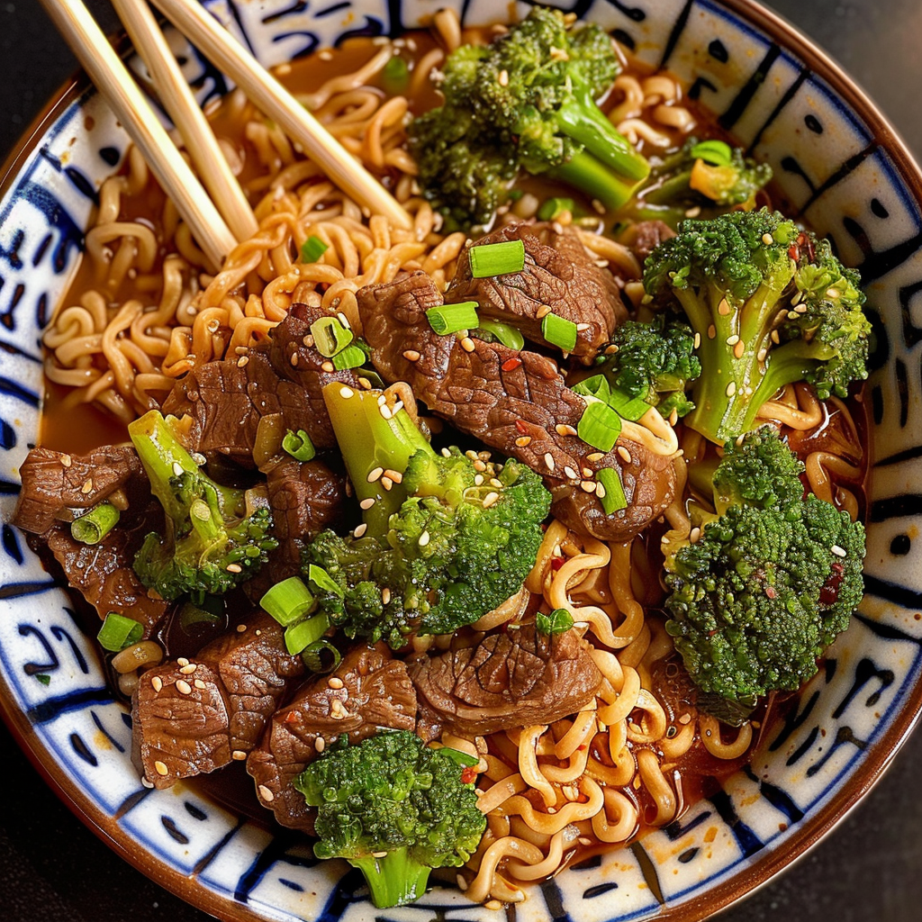 Beef and Broccoli Ramen with Umami Broth