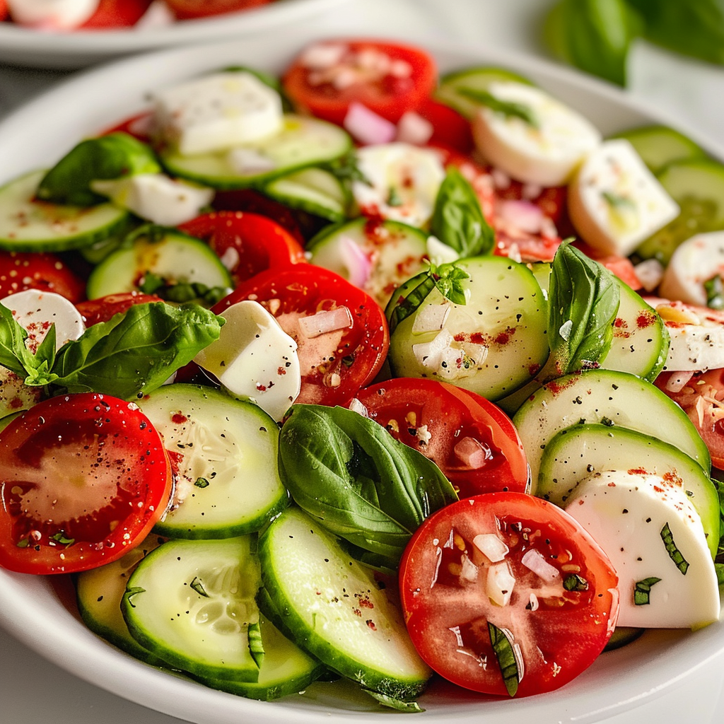Cucumber Caprese Salad with Fresh Mozzarella and Basil