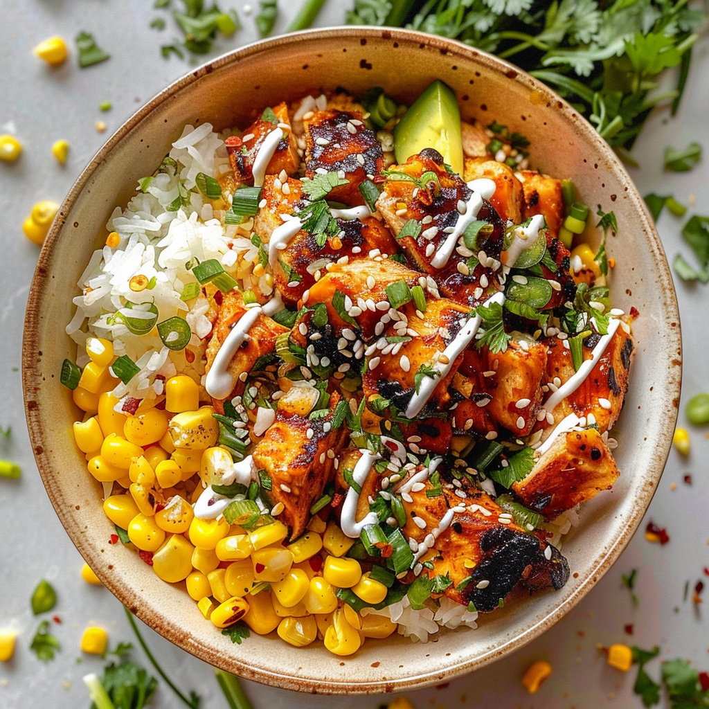 Street Corn Chicken Rice Bowl with Flavorful Latin Twist