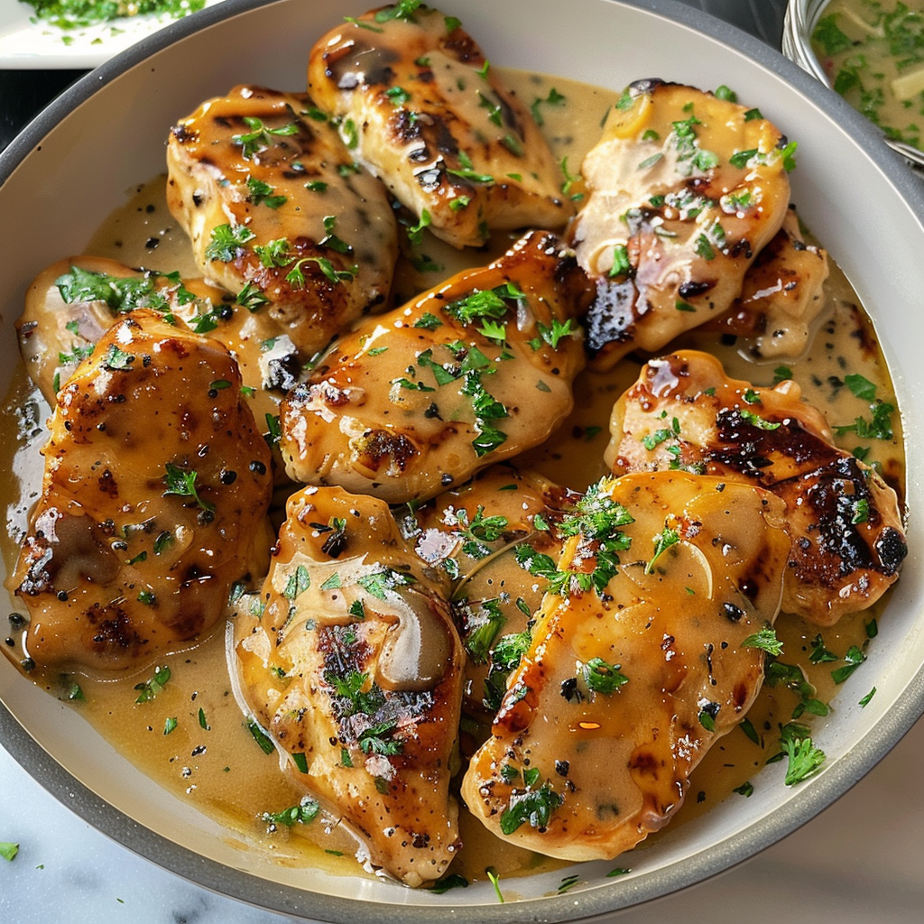 Garlic Chicken Recipe with Creamy Sauces and Crispy Skin
