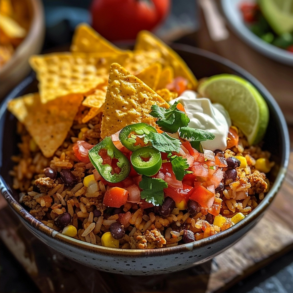 Taco Rice Bowl with Doritos: Quick Fusion Fun